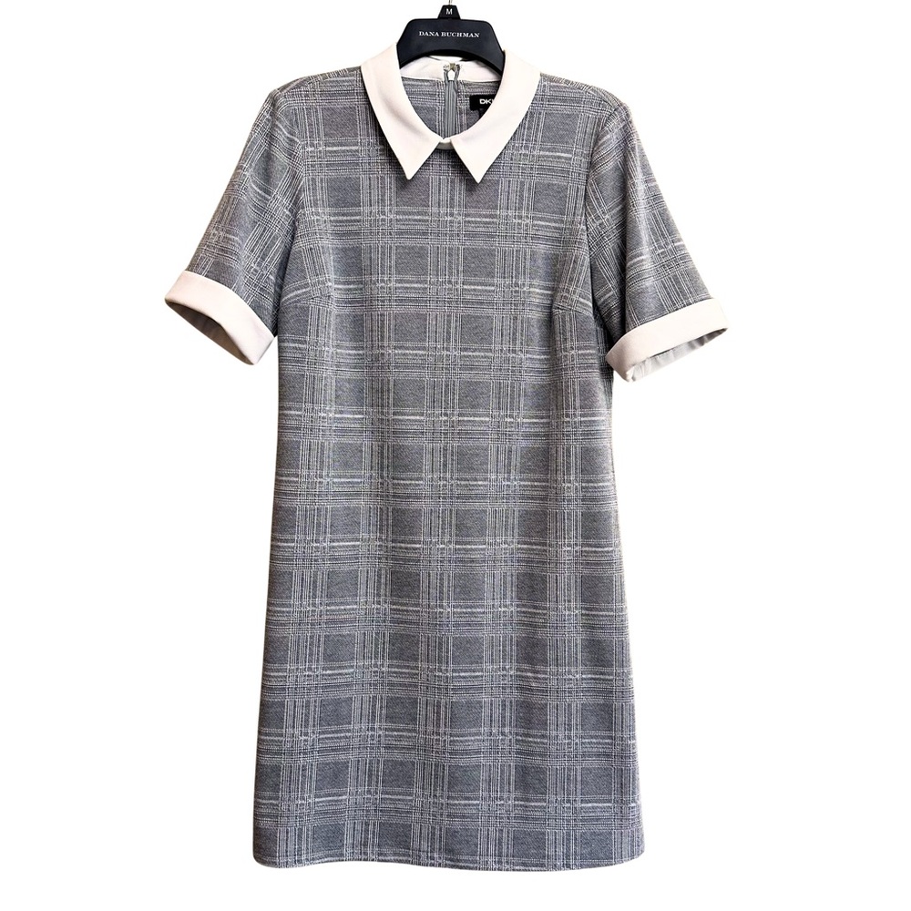 DKNY Light Academia Grey Plaid Dress with Collar